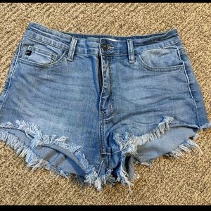 KanCan Blue Frayed Jean Shorts